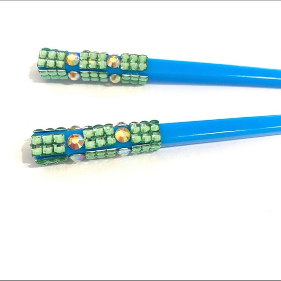Blue Updo Hair Sticks Picks With Accents Set of 2 - Picture 2 of 2